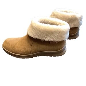 Minnetonka Torrey Tan Brown Suede Faux Fur Lined Ankle Boots Women 8 Comfort EUC